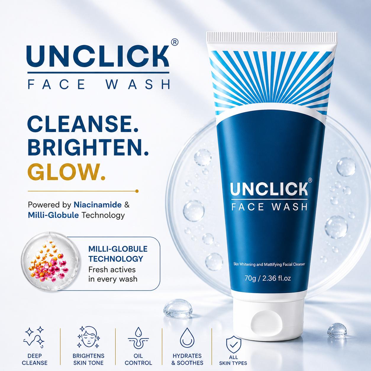 UNCLICK Niacinamide Brightening Facewash with Salicylic & Kojic Acid, 70 g