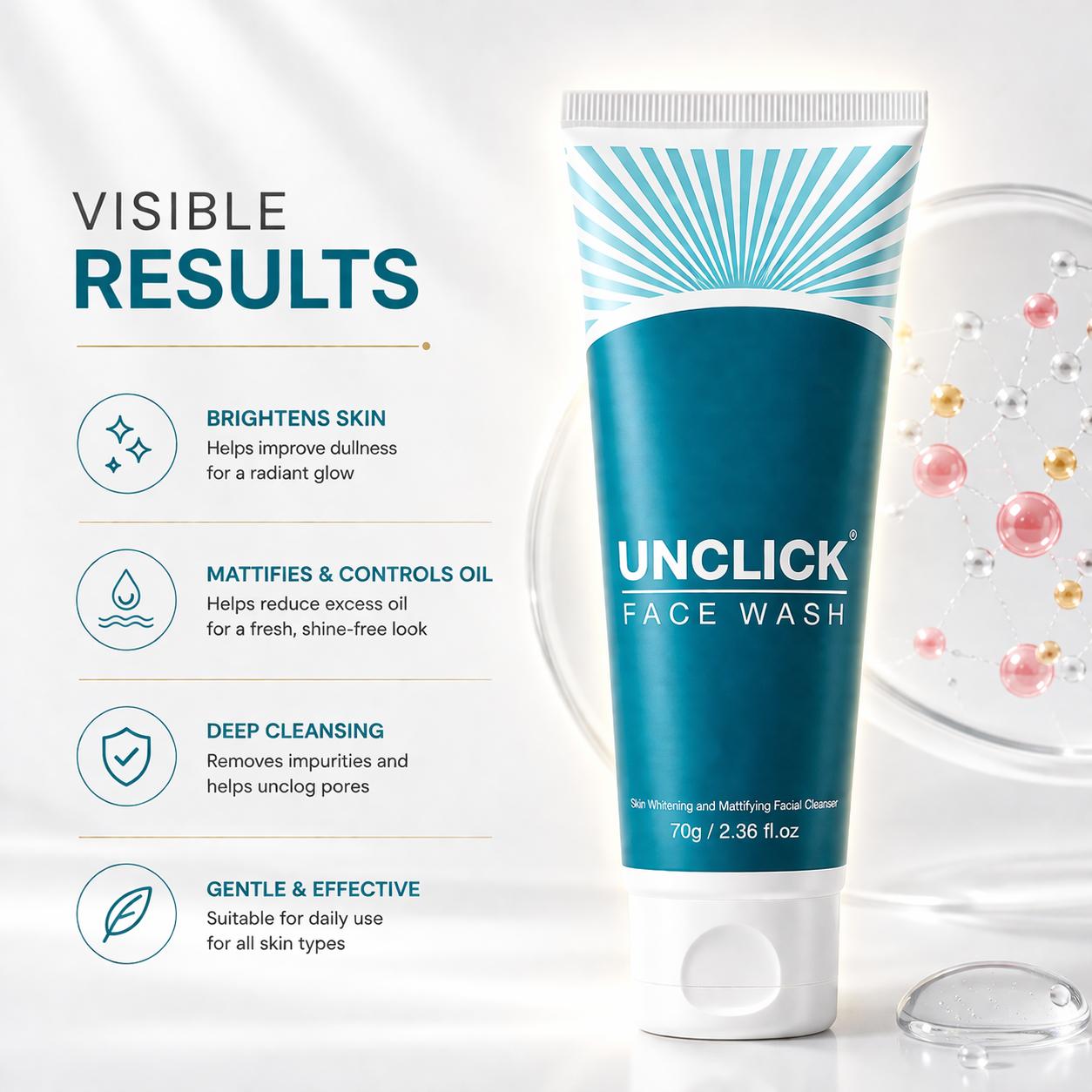 UNCLICK Niacinamide Brightening Facewash with Salicylic & Kojic Acid, 70 g