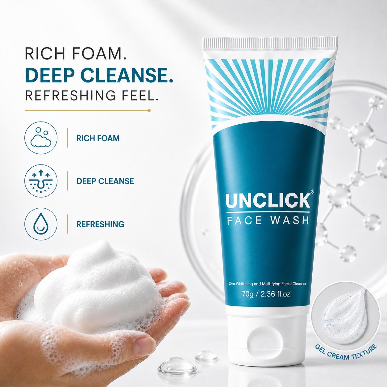 UNCLICK Niacinamide Brightening Facewash with Salicylic & Kojic Acid, 70 g